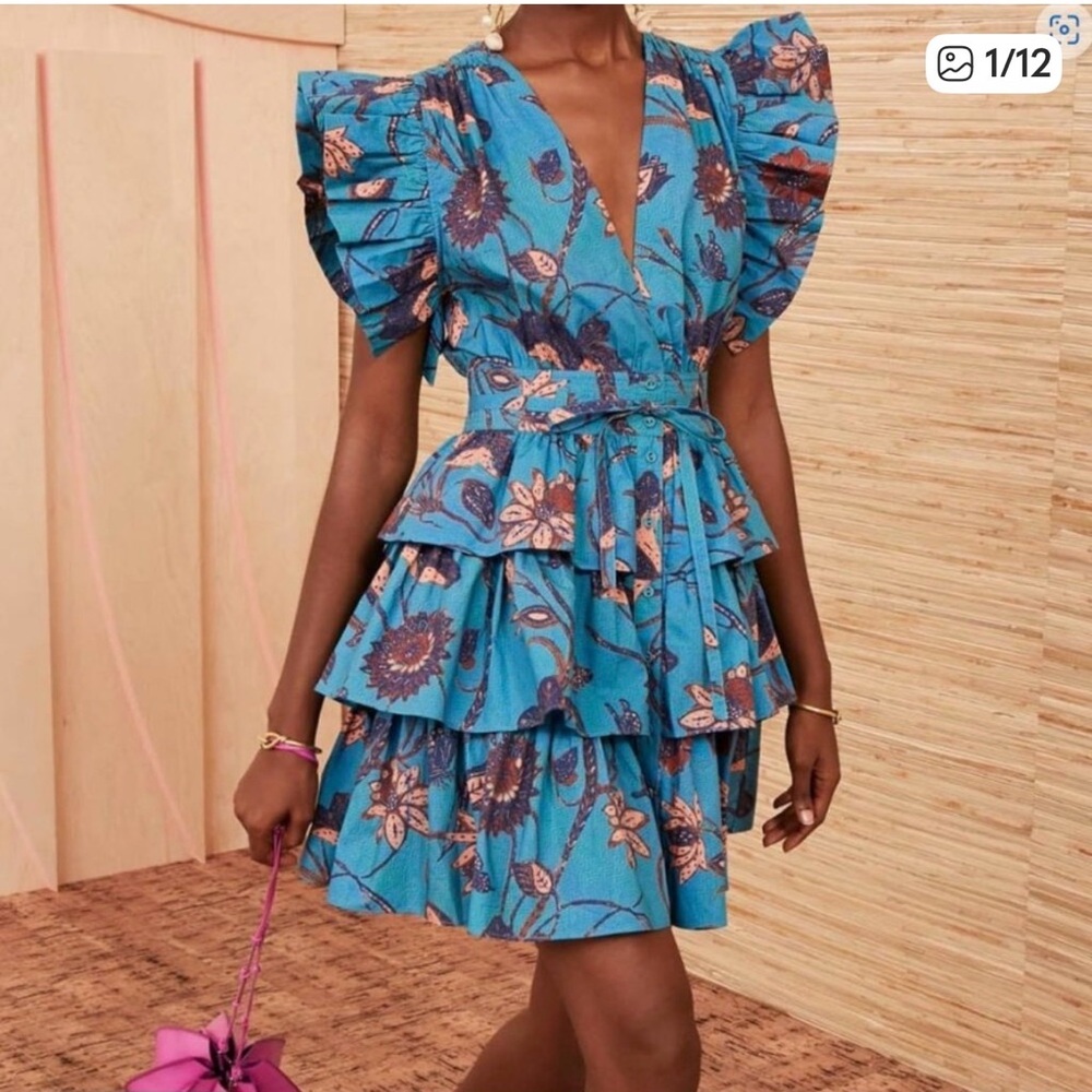 Ulla Johnson Blue Floral Ruffle Mini Dress